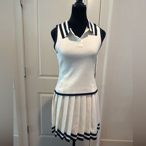 Skies Are Blue Navy and White  Knit Sleeveless Polo Shirt and Pleated Skirt